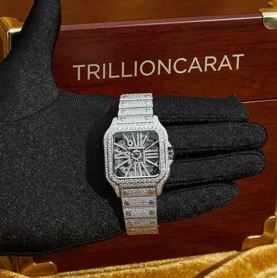 Moissanite Skeleton Watch | 14K White Gold | Approx28-29 ct