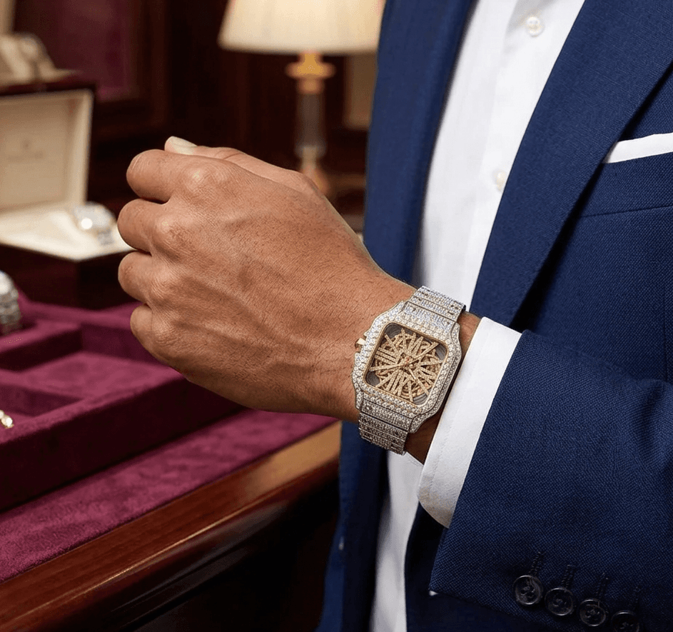 Moissanite Skeleton Watch| Yellow Gold