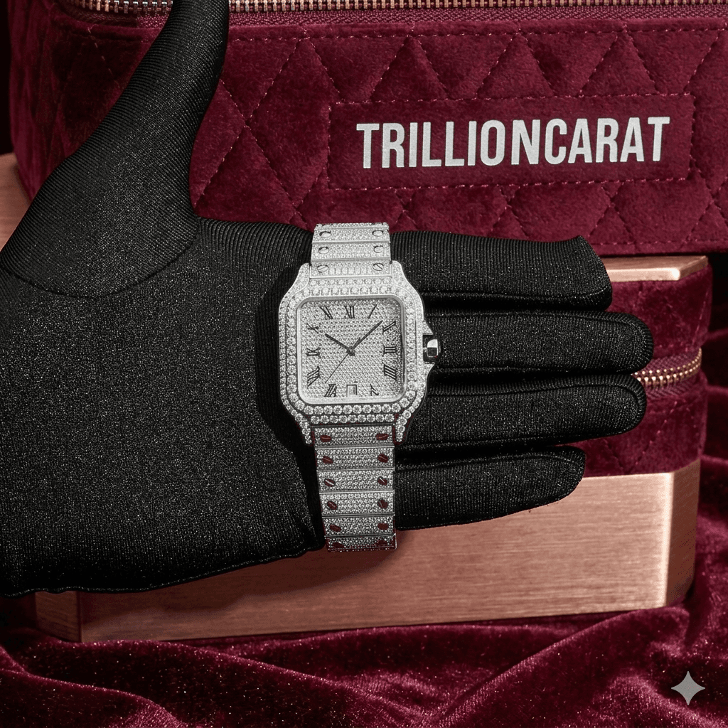 Men's VVS Moissanite Watch | 28CT | 14K White Gold