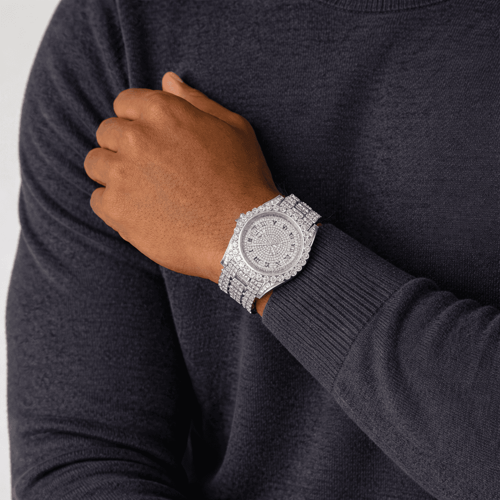 Moissanite Presidential Watch | | Roman Numeral Dial | 20 Iced Out | White Gold