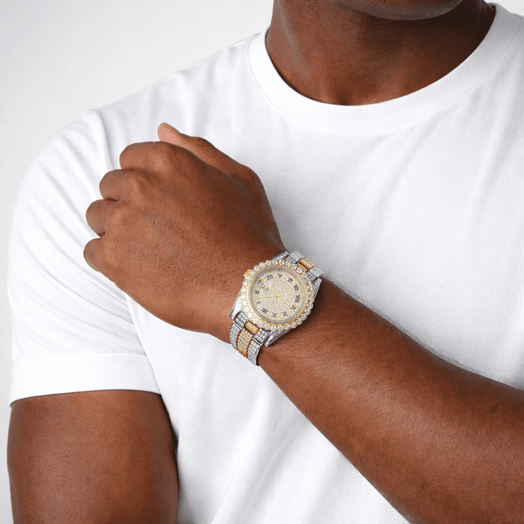 Moissanite Presidential Watch | Roman Numeral Dial | 20 Iced Out |Rose Gold